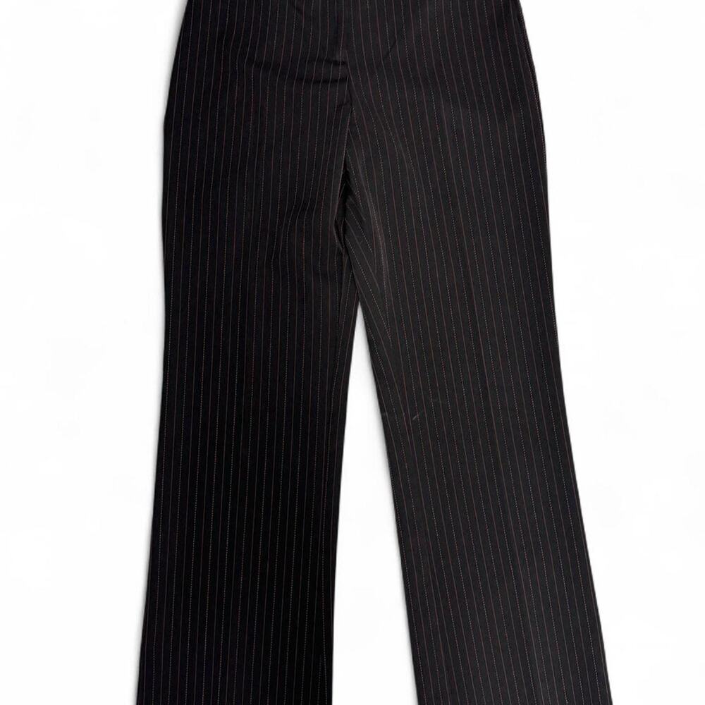 black and red pinstripe trousers